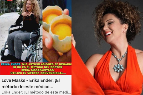 Anuncio con la imagen alterada de Erika Ender. Fotos: @erikaender / Archivo