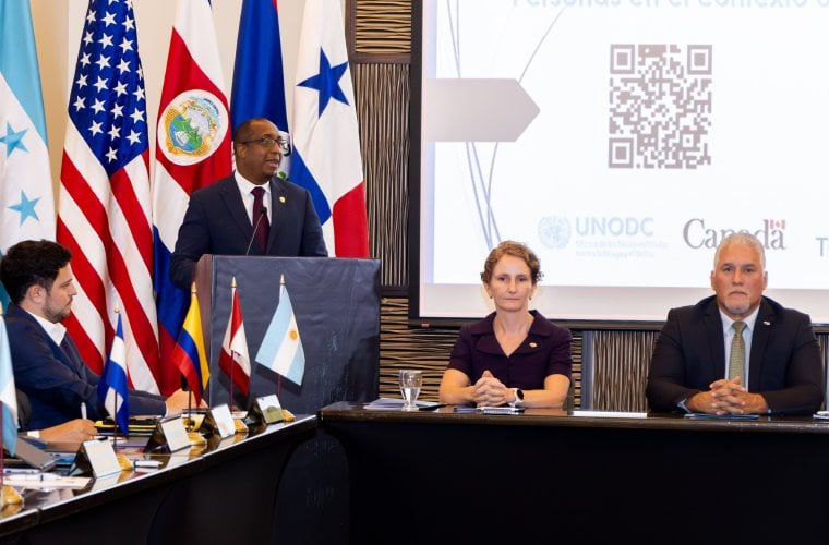 El procurador en su intervención durante la Reunión de Fiscalías Especializadas en Tráfico Ilícito de Migrantes y la Trata de Personas. Foto: Cortesía