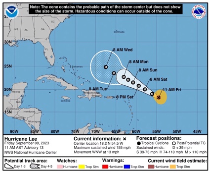 Lee drops to category 4 but remains ‘powerful’