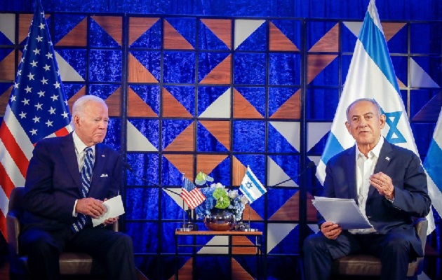 El presidente estadounidense Joe Biden y el primer ministro israelí Benjamin Netanyahu durante una conferencia de prensa conjunta en Tel Aviv. Foto: EFE