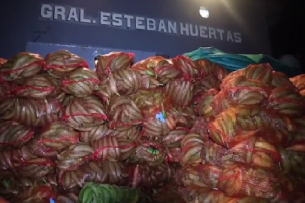 En la embarcación L-402 general Esteban Huertas, fueron trasladadas más de 800 cajas de plátanos de Bocas del Toro a Colón. Foto. Senan  
