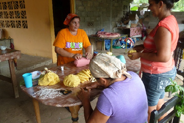 Un grupo de personas se reúnen para preparar la masa para los bollos. Foto. Melquíades Vásquez Un grupo de personas se reúnen para preparar la masa para los bollos. Foto. Melquíades Vásquez