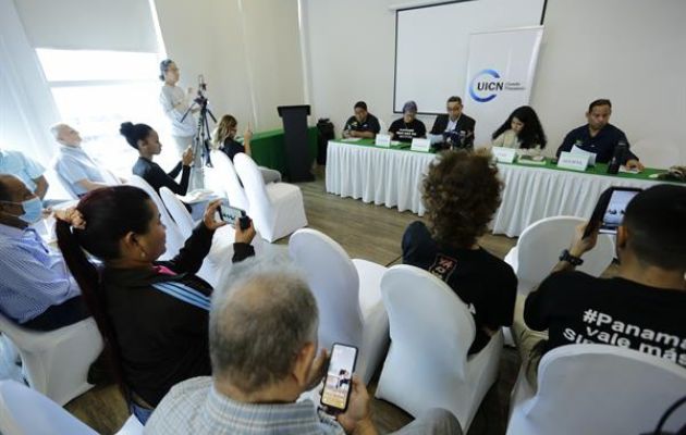 Conferencia de prensa sobre la presunta inacción del Gobierno de Panamá para ejecutar el proceso de cierre de la mina. Foto: EFE