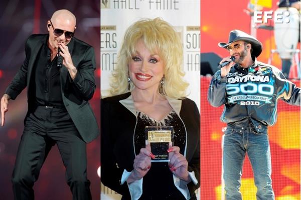 Pitbull, Dolly Parton y Tim McGraw. Foto: EFE