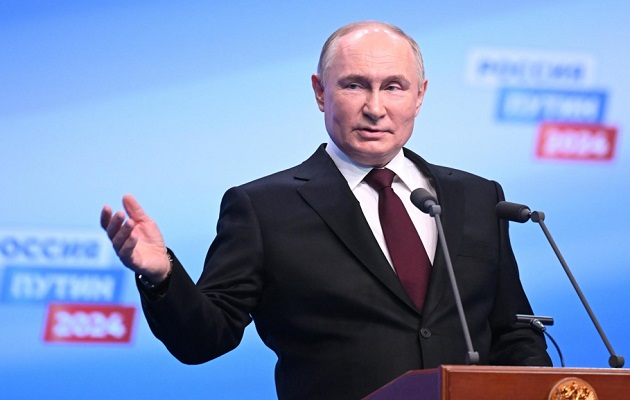 Putin, de 71 años, recibió el 87,2 % de los votos, diez puntos más que en 2018. Foto: EFE