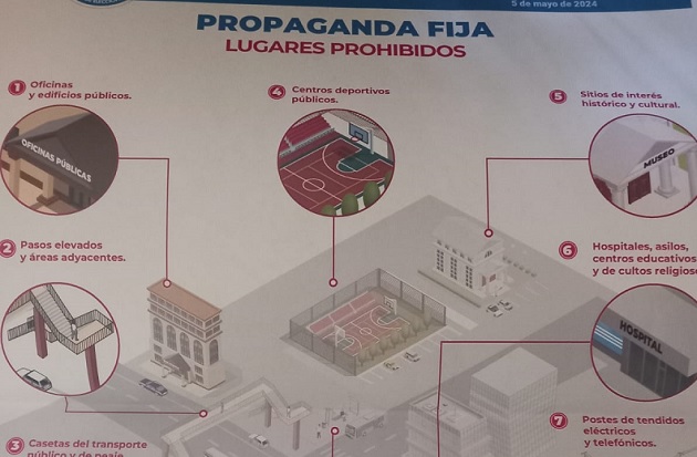 Parte de los lugares donde no se puede colocar propaganda electoral. Imagen: Cortesía TE