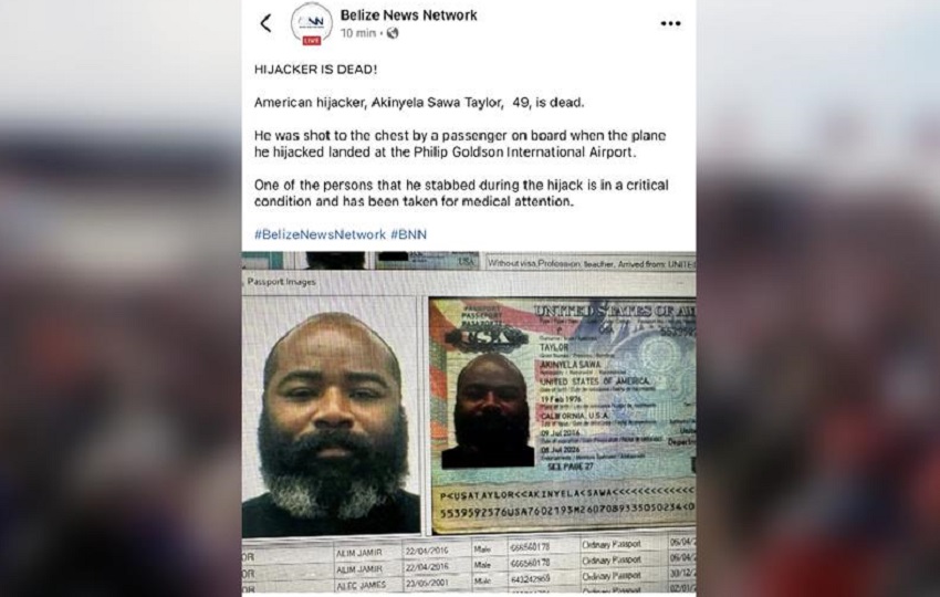 aptura de video que muestra la identificación del secuestrador de una avioneta este jueves, en Belmopán (Belice). EFE/ Rastreo de Redes