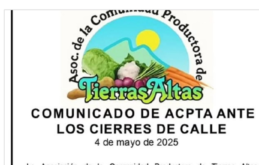 En ekl comunicado la ACPTA, indica que  los cierres de calles atentan contra el libre tránsito, afectan la paz social. Foto. Redes