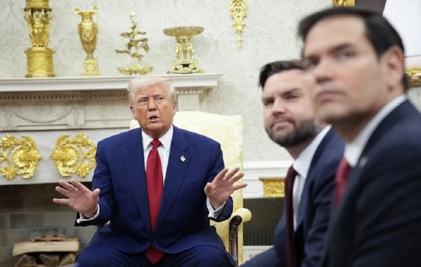 El presidente Donald Trump, junto al vicepresidente JD Vance, y el secretario de Estado, Marco Rubio. Foto: EFE