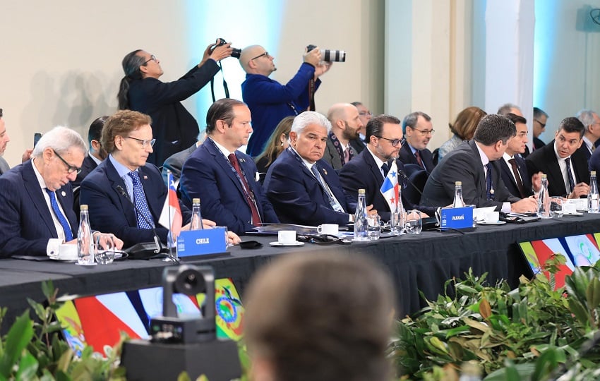 El presidente José Raúl Mulino en su intervención ante el Mercosur. Foto: Cortesía