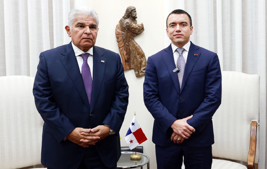 Presidentes José Raúl Mulino (Panamá) y Daniel Noboa (Ecuador). Foto: Cortesía