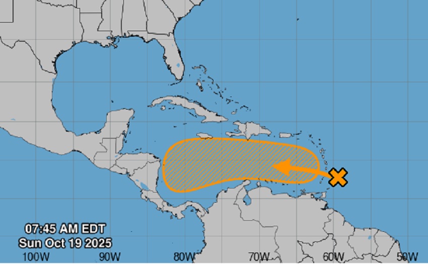 Ubicación de la onda tropical y la trayectoria que se espera siga en las próximas horas. Foto: Internet