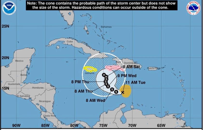 Pronóstico de cinco días del paso de la tormenta tropical Melissa por el Caribe. Foto: EFE