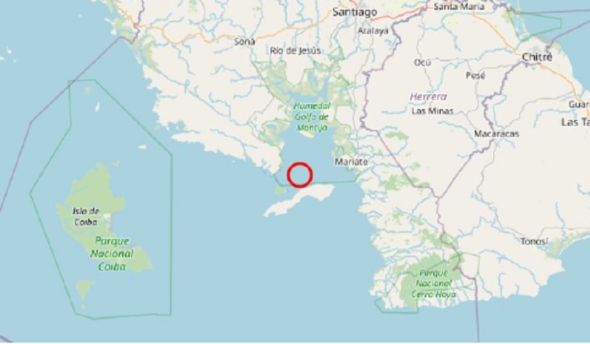 Epicentro (círculo rojo) del sismo sentido esta tarde en varias provincias. Foto: Cortesía UP Epicentro (círculo rojo) del sismo sentido esta tarde en varias provincias. Foto: Cortesía UP