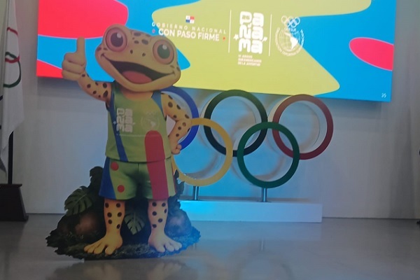 Antón, la rana dorada, mascota de los Juegos Suramericanos de la Juventud 2026.. Foto: Jaime Chávez