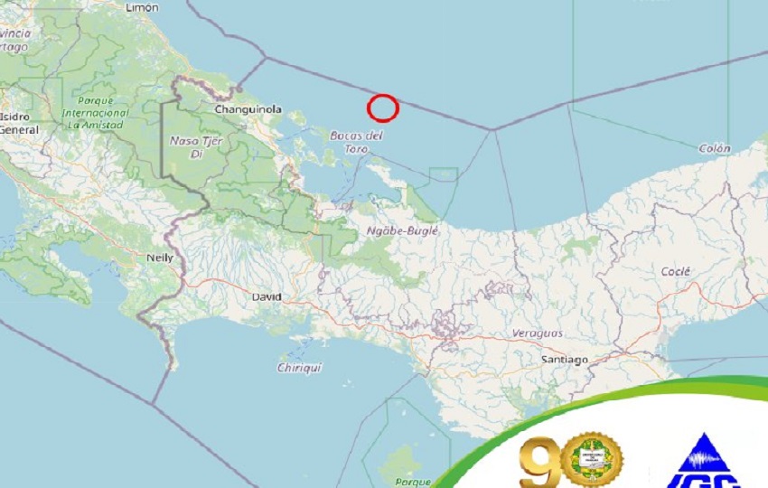 El evento tuvo una profundidad de 10 kilómetros y se localizó a 43 kilómetros al este de Bocas del Toro, en el Caribe panameño. Mapa Geociencias El evento tuvo una profundidad de 10 kilómetros y se localizó a 43 kilómetros al este de Bocas del Toro, en el Caribe panameño. Mapa Geociencias