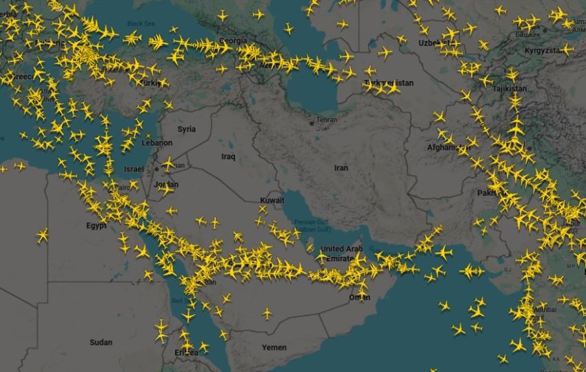 Espacio aéreo sobre Irán sin vuelos debido a la amenaza de ataques con misiles por parte de EE.UU. e Israel. Foto: EFE