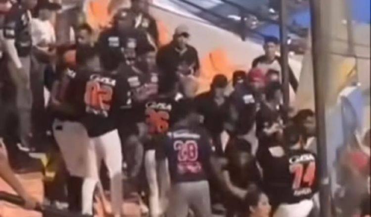 Trifulca en las gradas entre peloteros y fánaticos.Captura: @Deportesypunto