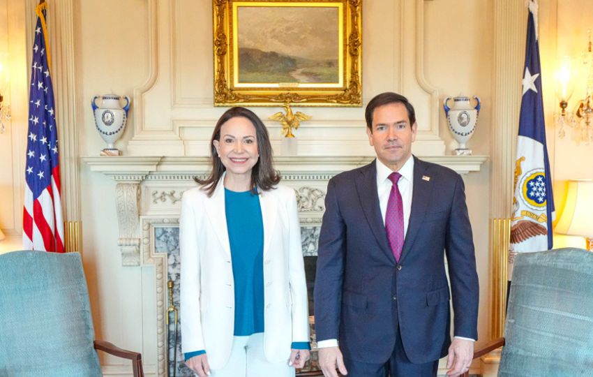 El secretario de Estado, Marco Rubio, y la líder opositora de Venezuela, María Corina Machado. Foto: EFE