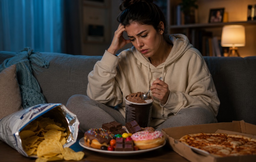 La comida actúa como una estrategia temporal para aliviar el malestar. Foto: Ilustrativa / https://chatgpt.com/ La comida actúa como una estrategia temporal para aliviar el malestar. Foto: Ilustrativa / https://chatgpt.com/