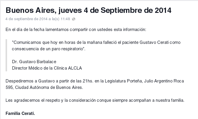 Comunicado de la familia