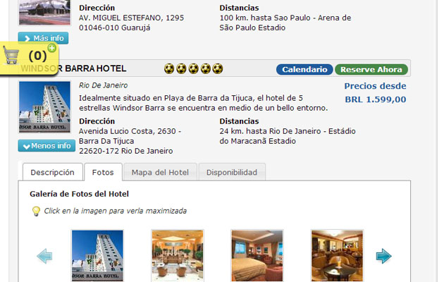 Página web hotels.fifa.com