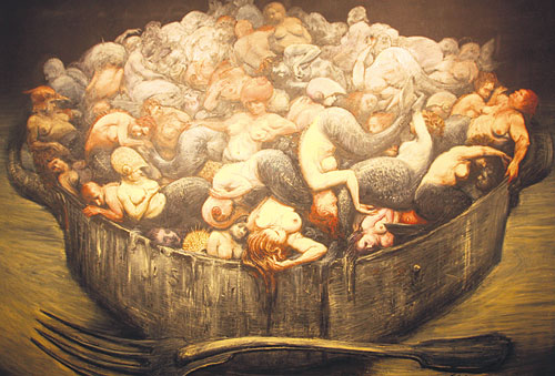 <p>Arte de Fabelo. En el MAC. ¿Caldero de depredadores?</p>