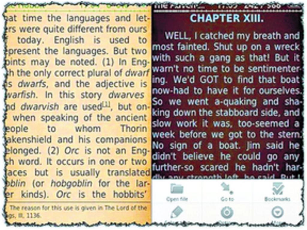 Lector de libros que soporta múltiples formatos de lectura, pero a diferencia de otros, permite el cambio de texturas. Si quieres hacer de cuenta que es un libro viejo, podrás hacerlo.