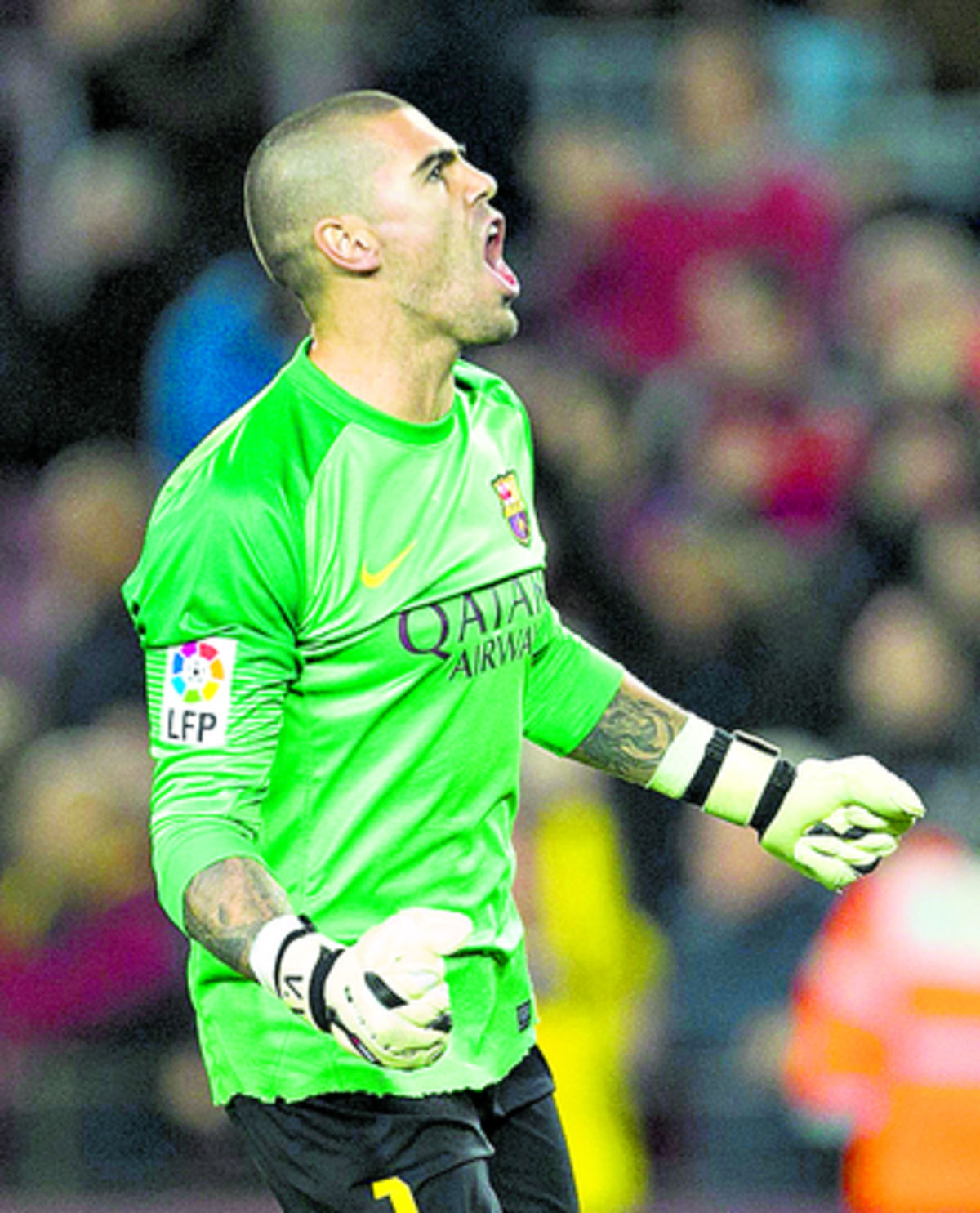 Víctor Valdés celebra el segundo gol del equipo blaugrana.(EFE)