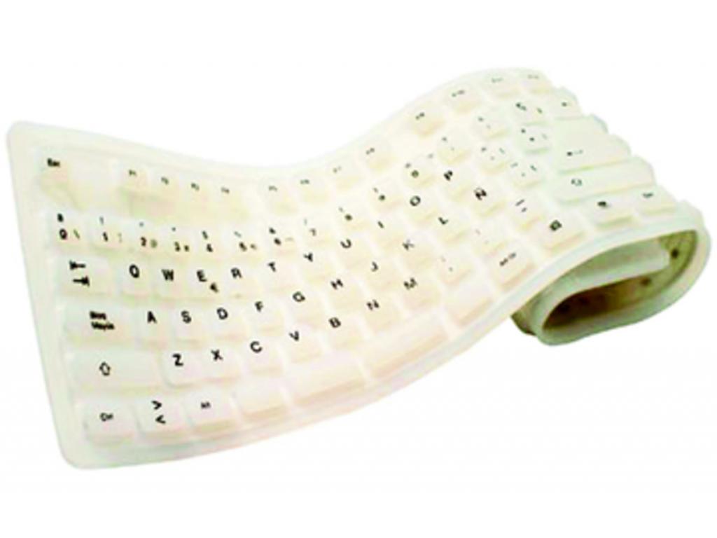 Este teclado flexible con conector USB, puedes enrollarlo para llevarlo contigo o guardarlo en donde necesites; es resistente a salpicaduras y tiene un diseño bastante elegante.