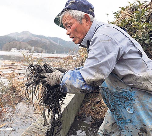 <p>Makoto Endo ayuda a limpiar la vivienda de un amigo. </p>