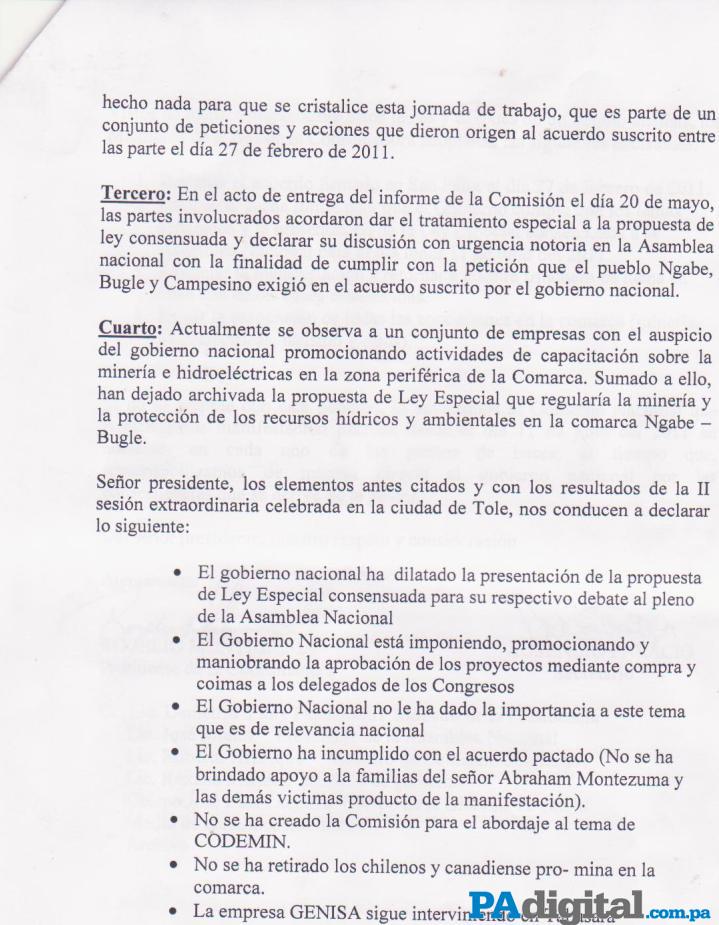 Copia del documento enviado al Presidente // Imagen de Cortesía 2/3.
