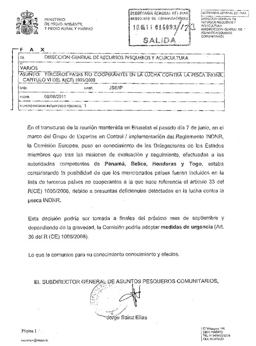 Advertencia. Facsímil de la nota de la autoridad europea.