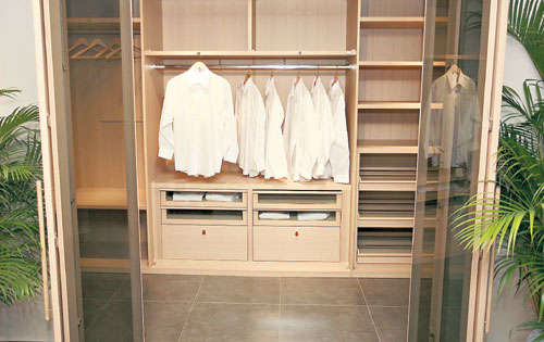 <p>Walking closet. Con modulares abiertos y un frente de vidrio que parece digno de una boutique de lujo. </p>