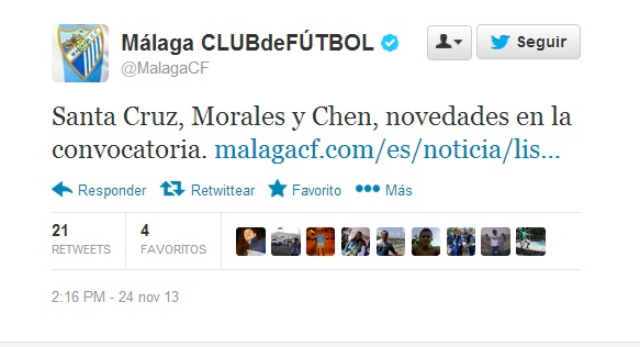 El defensa panameño del Málaga Roberto Chen, vuelve a ser convocado por el técnico Bernd Schuster alemán, para el duelo ante el Athletic Club.
