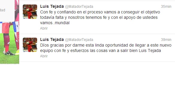 Luis "Matador" Tejada, manifestó esta tarde mediante su cuenta de Twitter ?@MatadorTejada, lo agradecido que se encuentra de pertenecer a el club Tiburones de Veracruz de la Liga MX.Foto/Cortesía de Luis Tejada.<br><br>