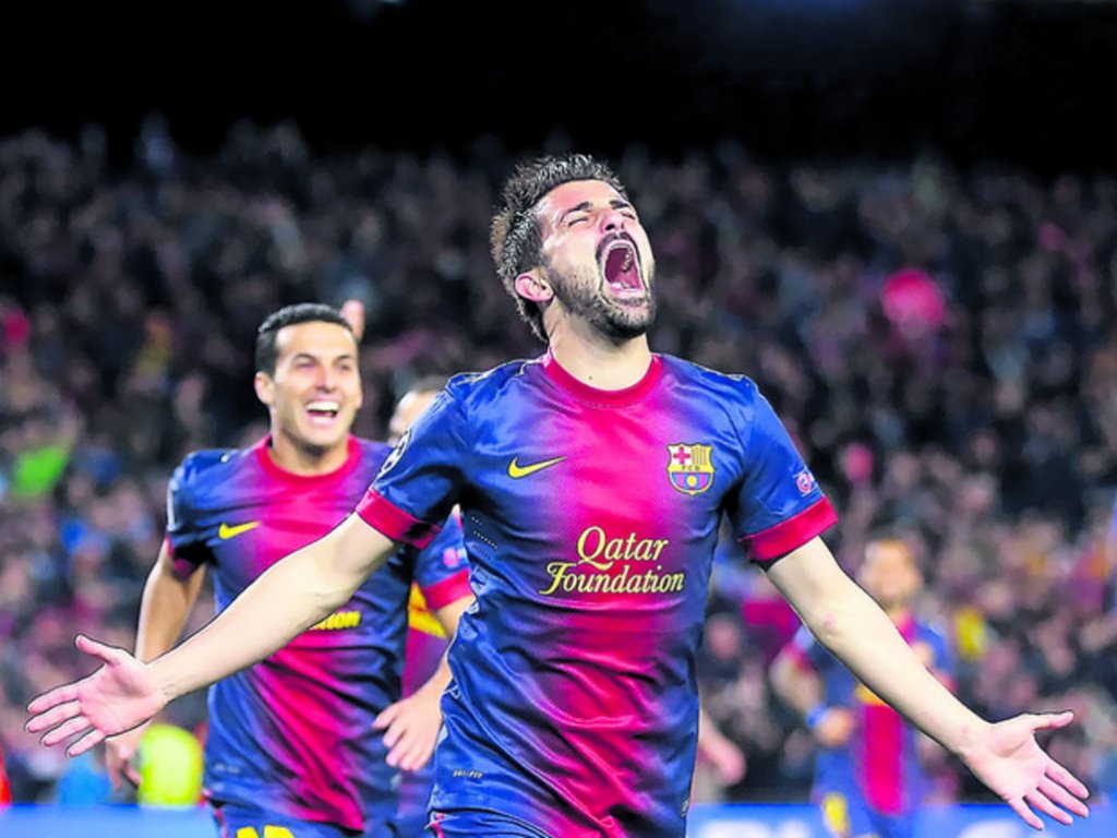 El español Jordi Alba, defensor del Barcelona, festeja eufórico la anotación conseguida para su equipo en el tiempo de reposición.(AP)