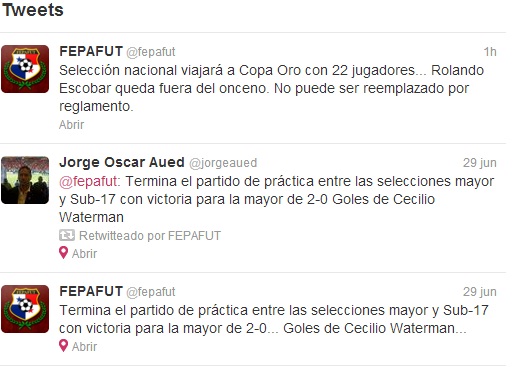 El Twitter, donde la Fepafut da conocer la ausencia de Rolando Escobar en la Copa Oro.Foto/Cortesía Fepafut.<br>