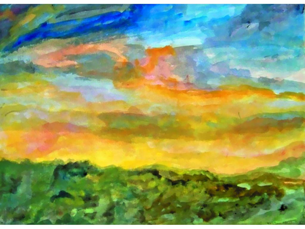 Cinco ríos. Acuarela del pintor panameño A. Punjabi.