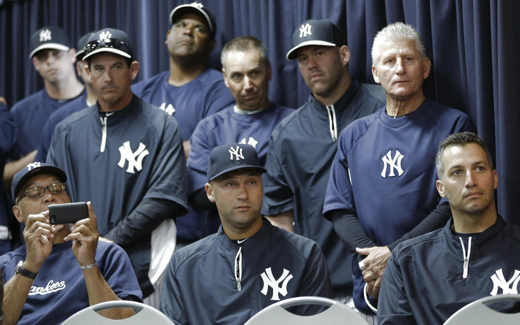 Famer Reggie Jackson, Derek Jeter y Andy Pettitte. AP<br>