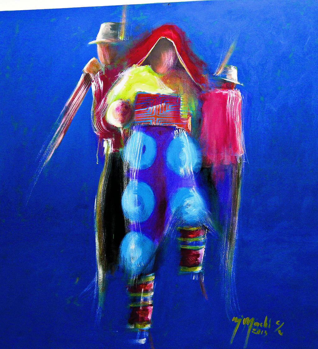Danza Kuna, acrílico de Galindo Castillo.