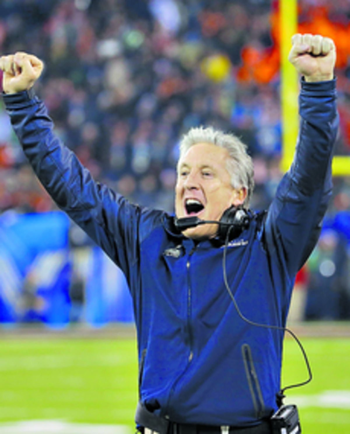 Pete Carroll, coach de los Seahawks celebra una anotación.(AP)