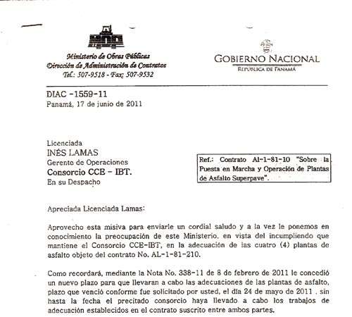 <p>Nota. IBT no acató la petición del MOP, hecha en junio.</p>