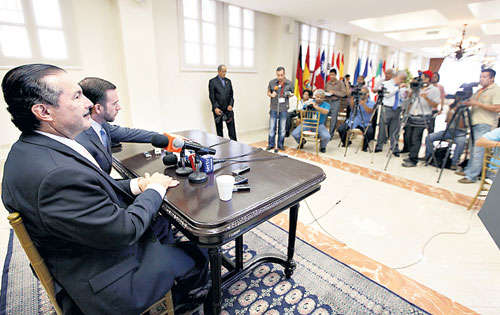 <p>Conferencia. Canciller y vicecanciller en rueda de prensa. </p>
