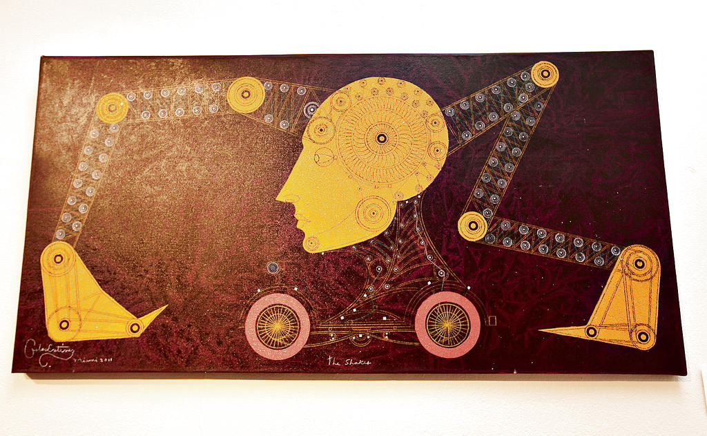 Arte. Interesante enfoque del hombre-máquina-motor.()