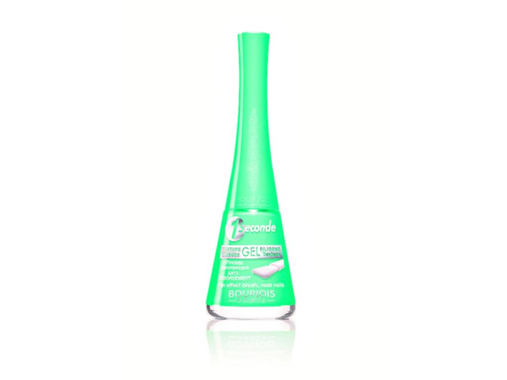 El esmalte 1 Seconde posee textura en gel y contiene brocha panorámica antidesbordamiento para una aplicación fácil.