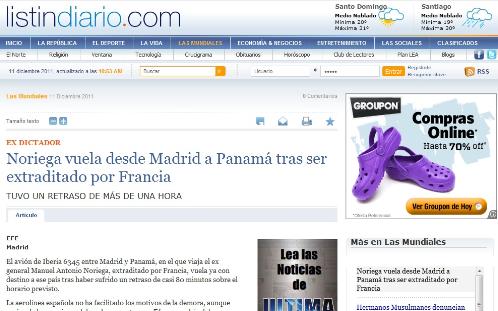 Listindiario.com reporta la llegada de Noriega.<br>