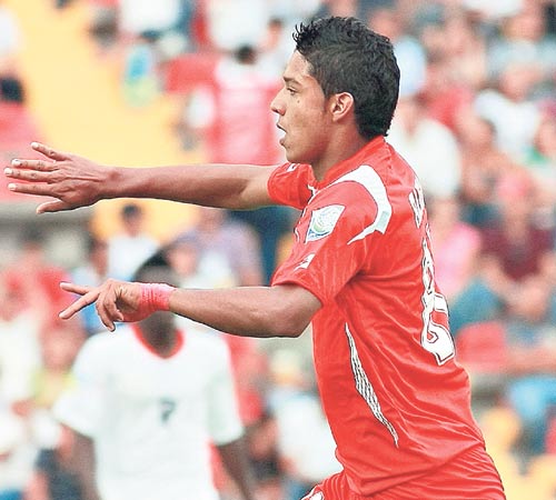 <p>Goleador. Jorman Aguilar hizo dos tantos en el Mundial.</p>