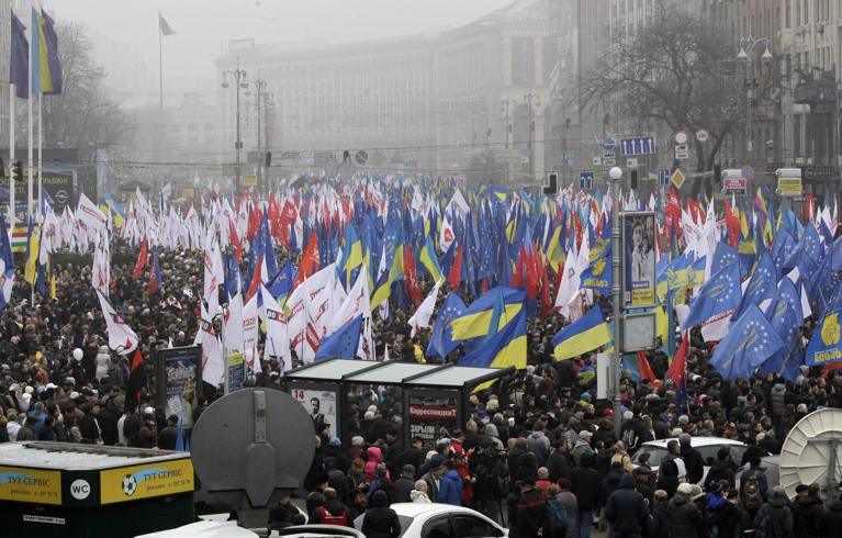 Manifestación, Kiev, Ucrania. Foto: AP<br>