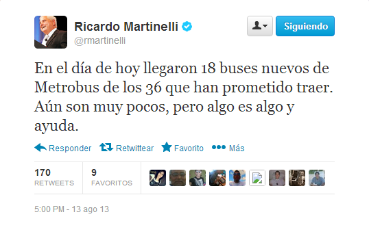 Tomada del Twitter del presidente Ricardo Martinelli. <br>